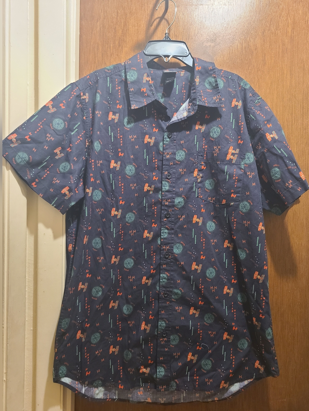 Star Wars Shirt Adult  Button Up Collared Short Sleeve, Size L, Pre-owned.
